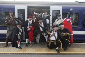 Pirates at Manningtree alighting the Sea Shanty Express to Harwich